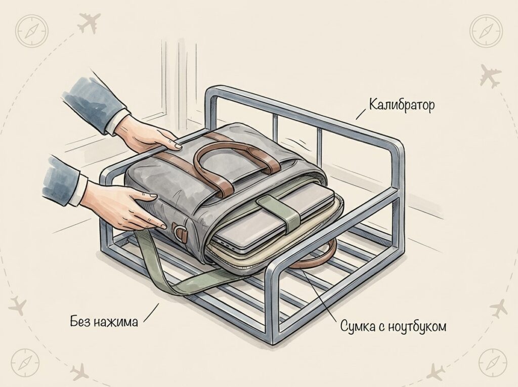 Ручная кладь с ноутбуком проходит калибратор перед посадкой без спора о втором месте