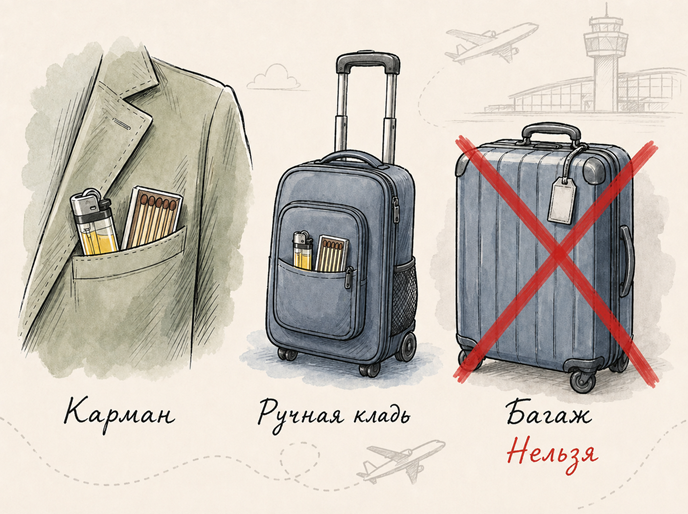Где держать разрешенную зажигалку перед полетом Карман с зажигалкой, салонная сумка и багаж перед посадкой в самолет