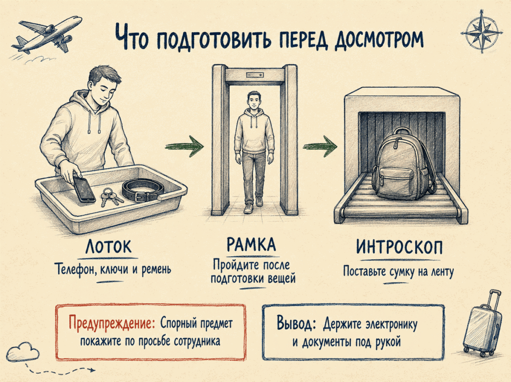 Подготовка вещей перед интроскопом Рамка и интроскоп перед выходом на посадку (гейтом)