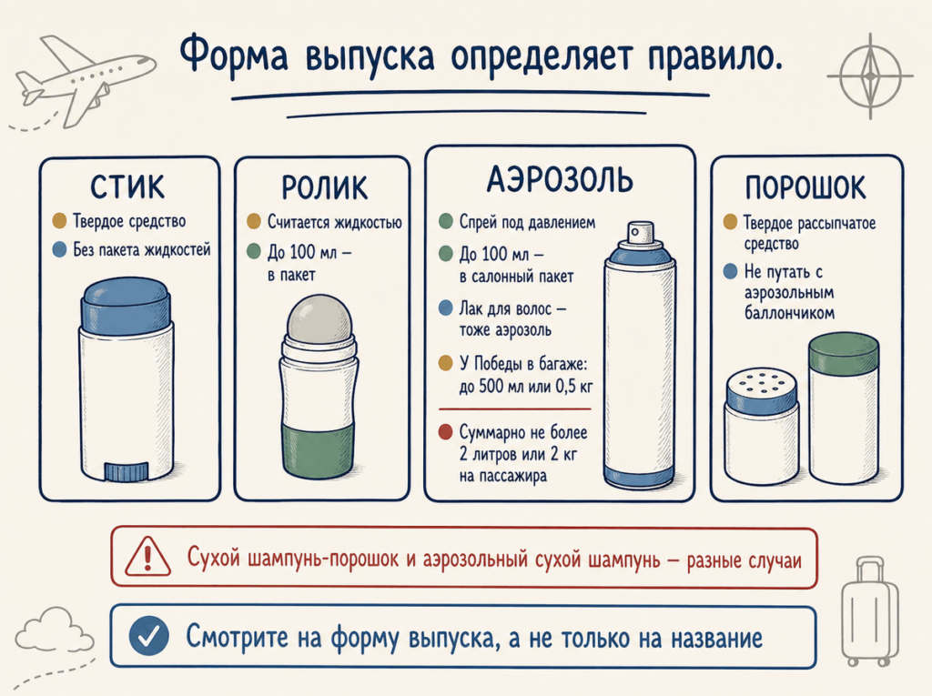 Твердый аппликатор, ролик, спрей и рассыпчатый сухой шампунь