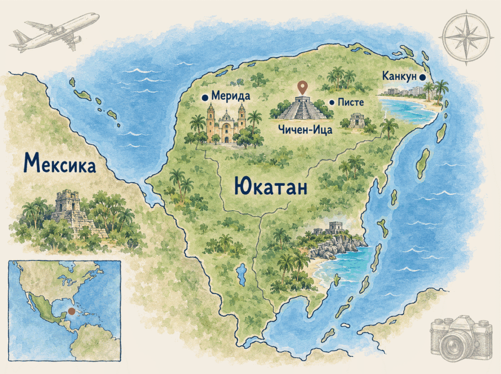 Где находится Чичен-Ица на карте Мексики Чичен-Ица на карте Мексики: археологическая зона на Юкатане