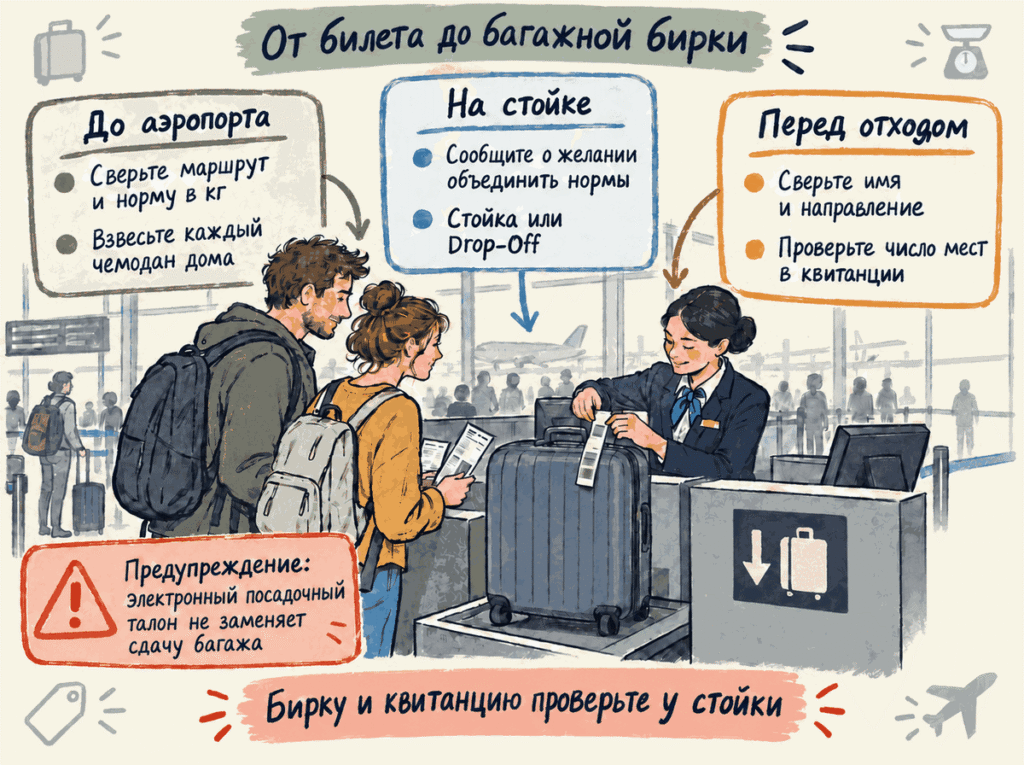 Порядок оформления общего багажа на стойке