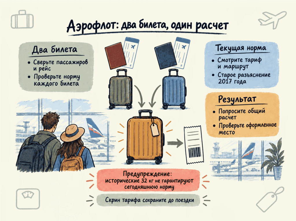 Два билета и общий багаж Аэрофлота